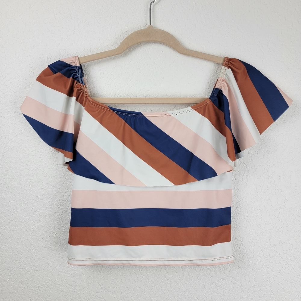 Kortni Jeane Ruffled Around Top 4 Way Striped Blue Pink White Small